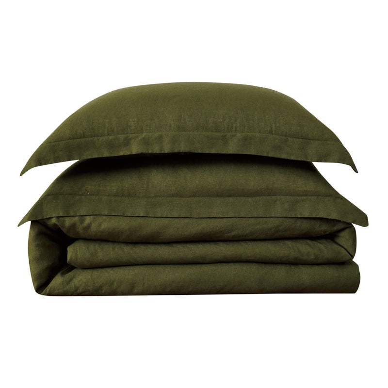 Brooklyn Loom Linen Duvets Olive Green Linen 3-Piece Full/Queen Duvet Set, Solid Color Themed, for Men and Women, Oeko-TEX Certified Confidence - Image 2